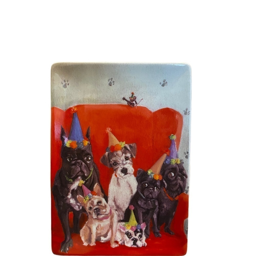 Green box Art + Culture  Dogs Trinket Dish  Art By Lisa Fiver 5”x 7” - Picture 4 of 7